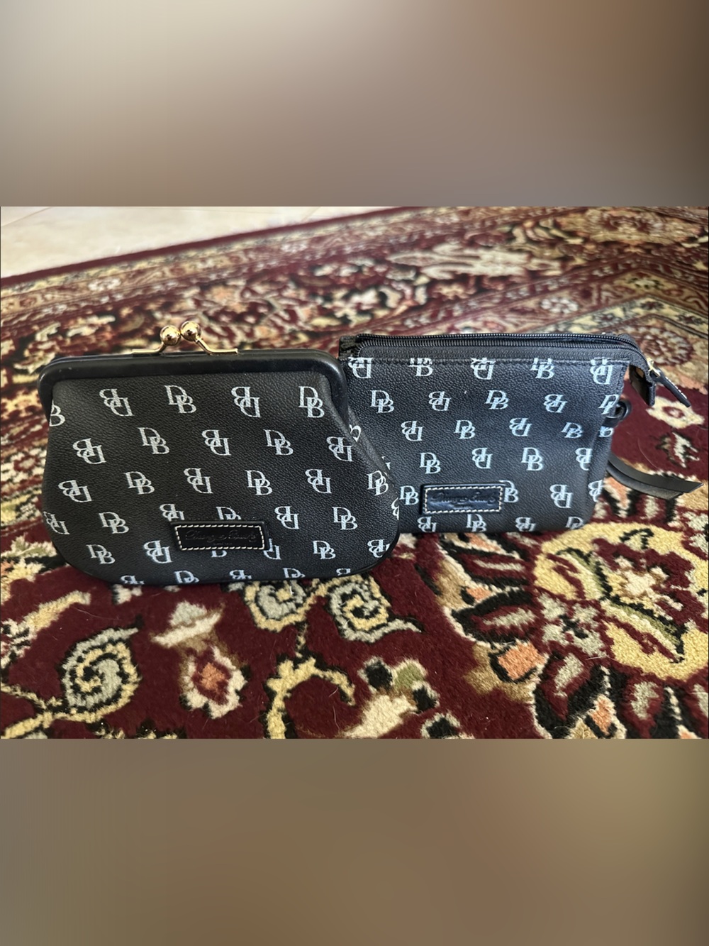 Dooney & Bourke Leather Monogram Black Coin Purse & Zip Pouch Set